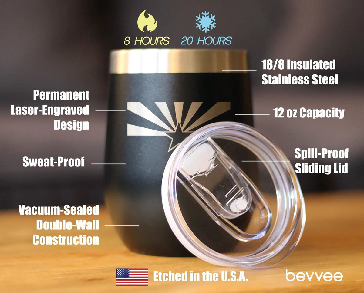 Insulated Stemless Wine Tumbler | 12 oz Stainless Steel | Sliding Lid | Flag of Arizona