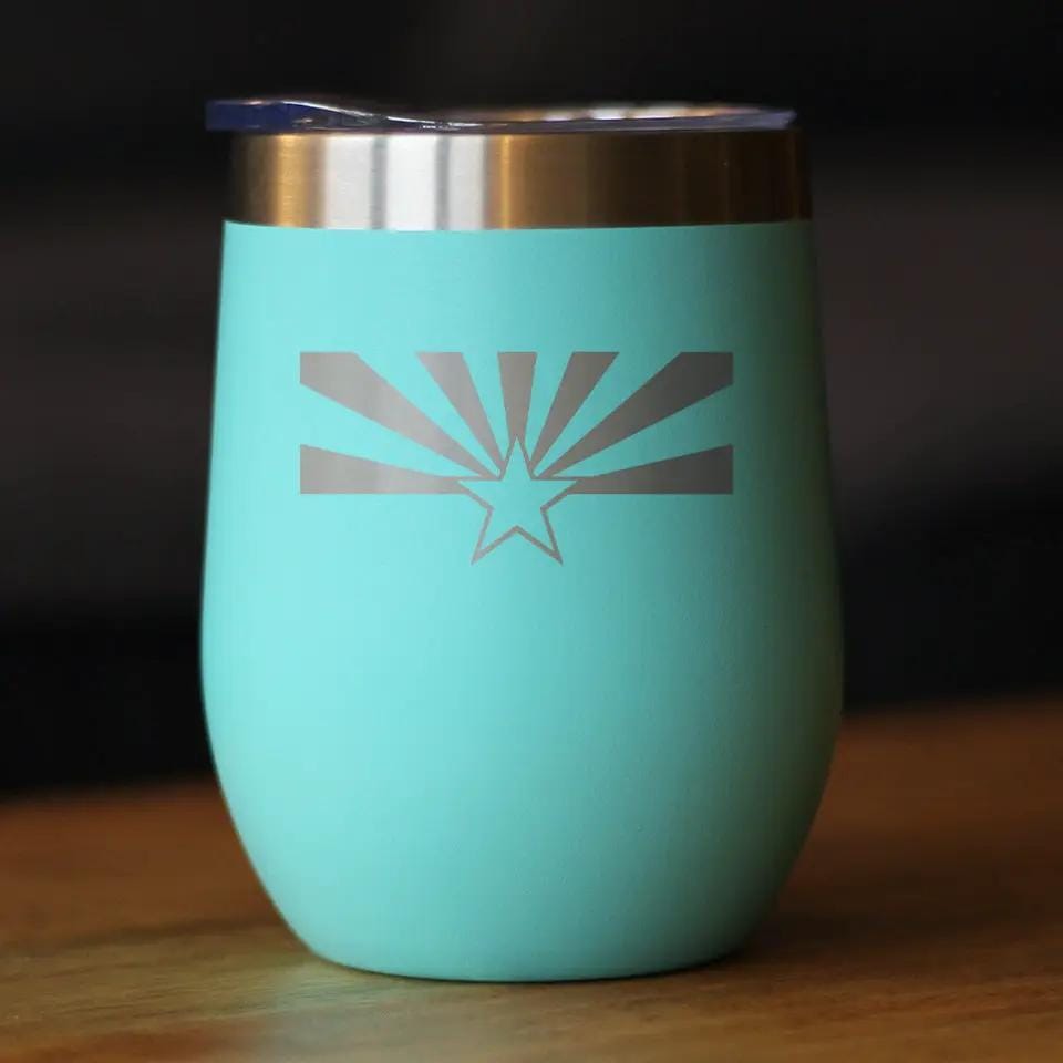 Insulated Stemless Wine Tumbler | 12 oz Stainless Steel | Sliding Lid | Flag of Arizona
