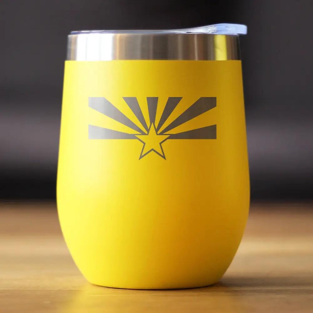 Insulated Stemless Wine Tumbler | 12 oz Stainless Steel | Sliding Lid | Flag of Arizona