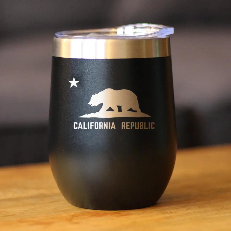 Flag of California Wine Tumbler | 12 Oz Double Wall Stainless Steel | Sliding Lid | California Gifts For Women and