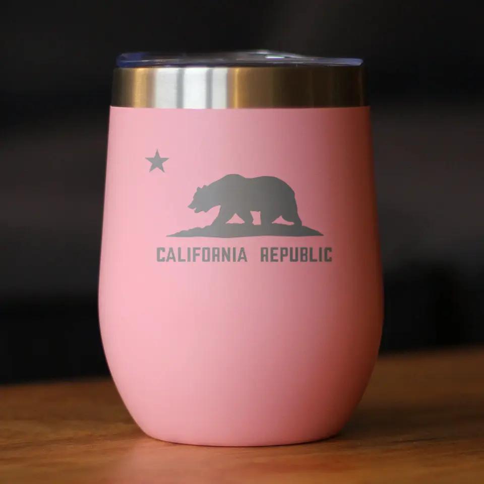Flag of California Wine Tumbler | 12 Oz Double Wall Stainless Steel | Sliding Lid | California Gifts For Women and