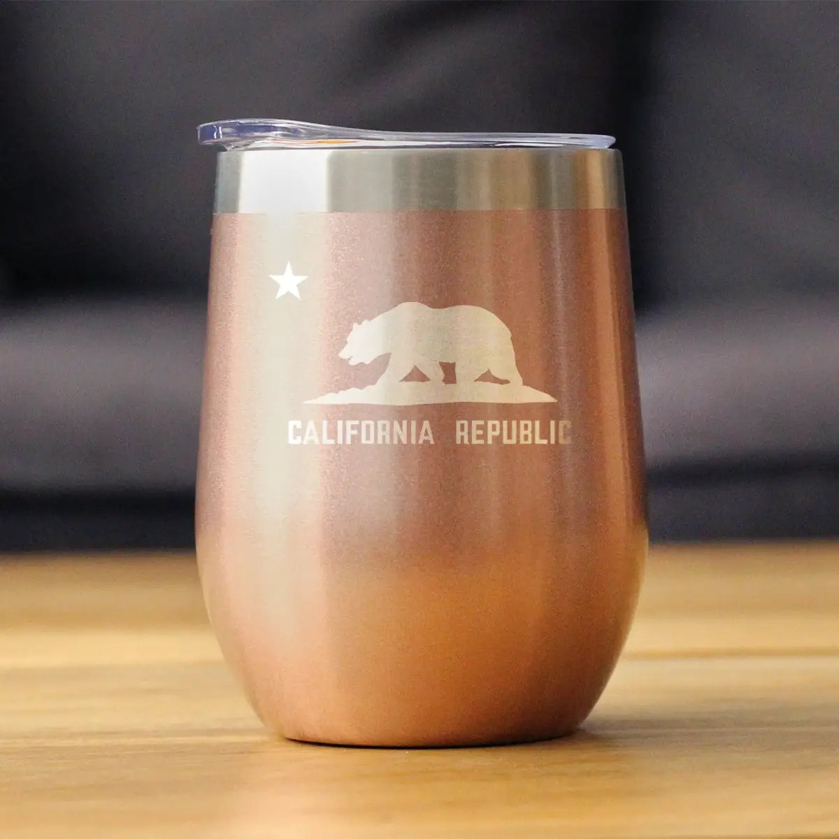 Flag of California Wine Tumbler | 12 Oz Double Wall Stainless Steel | Sliding Lid | California Gifts For Women and