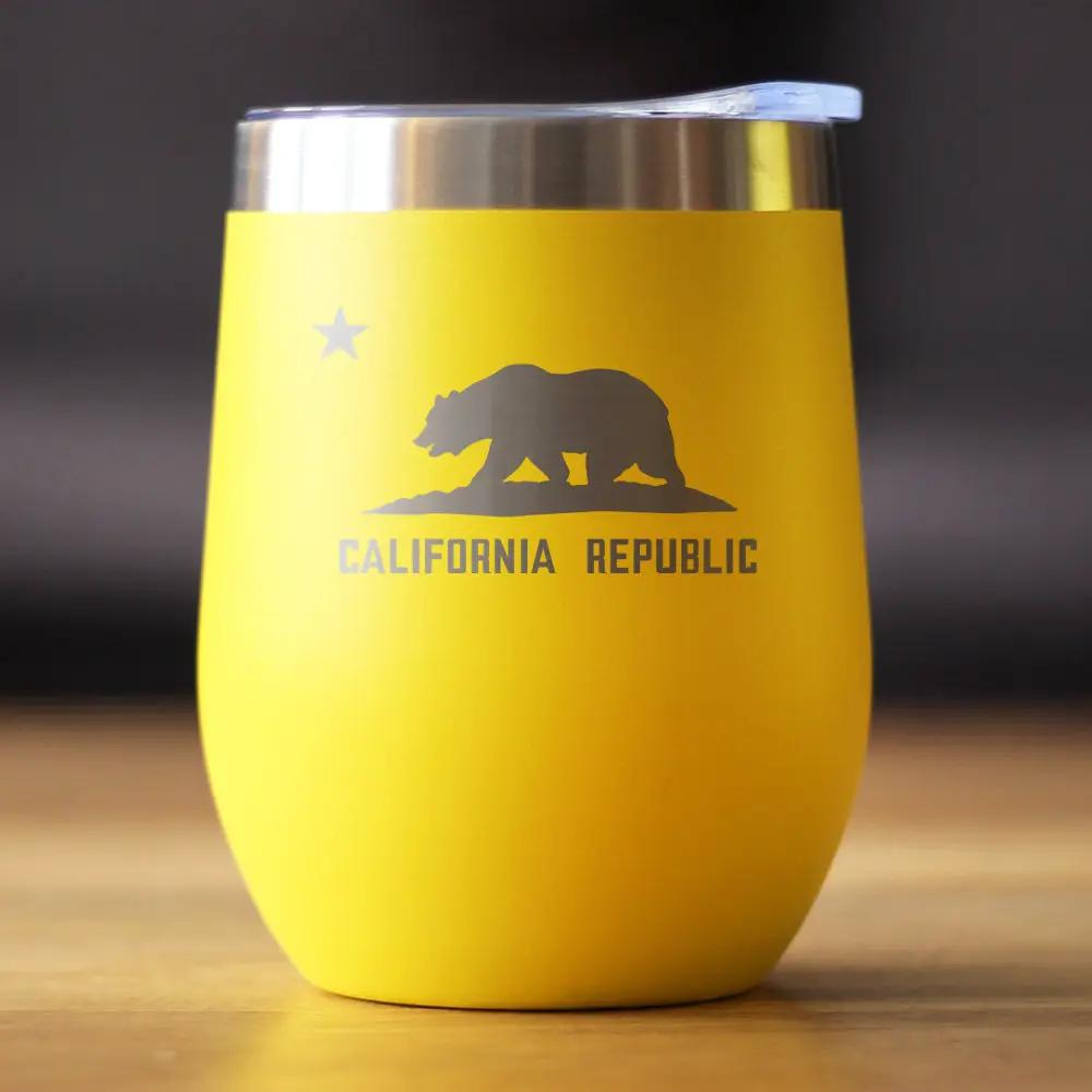 Flag of California Wine Tumbler | 12 Oz Double Wall Stainless Steel | Sliding Lid | California Gifts For Women and