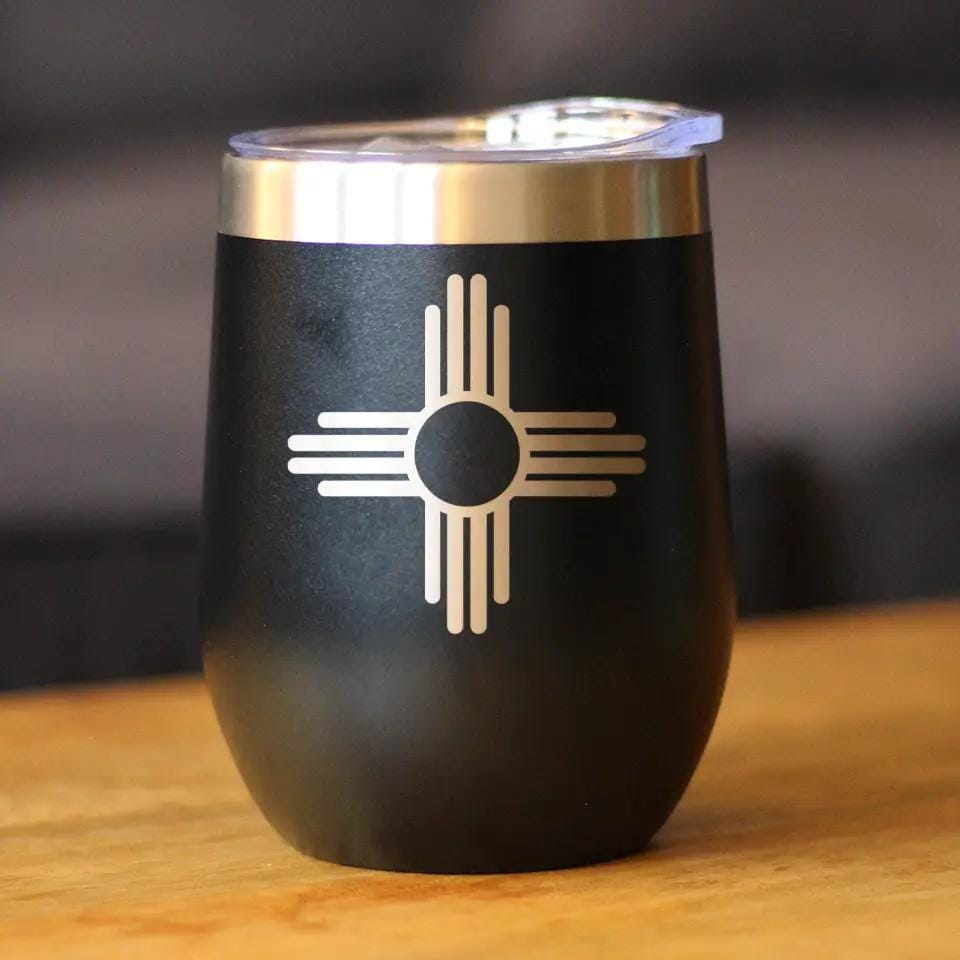 Insulated Stemless Wine Tumbler | 12 oz Stainless Steel | Sliding Lid | Flag of New Mexico