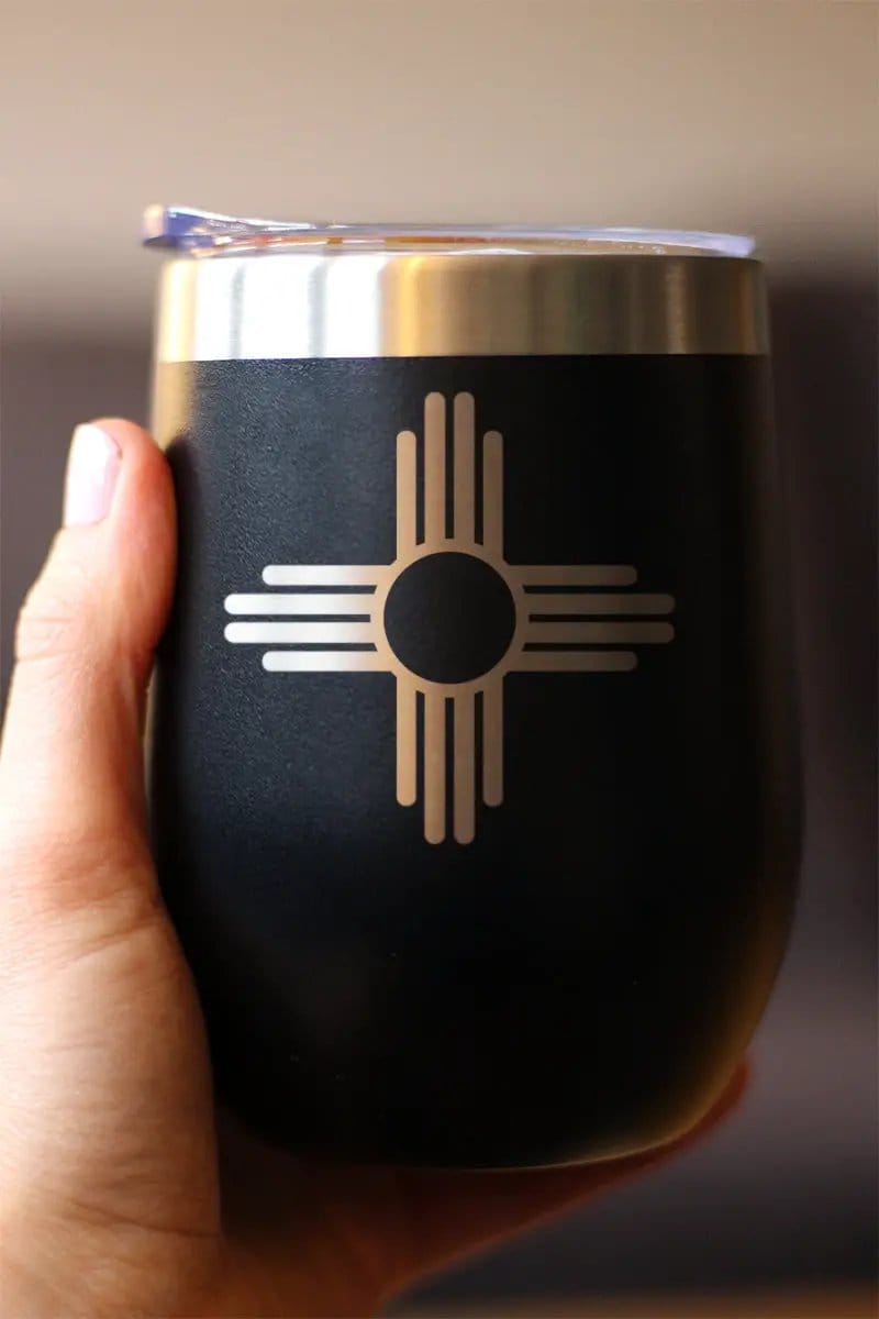 Insulated Stemless Wine Tumbler | 12 oz Stainless Steel | Sliding Lid | Flag of New Mexico