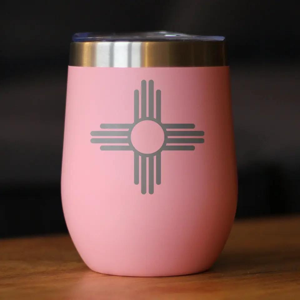 Insulated Stemless Wine Tumbler | 12 oz Stainless Steel | Sliding Lid | Flag of New Mexico