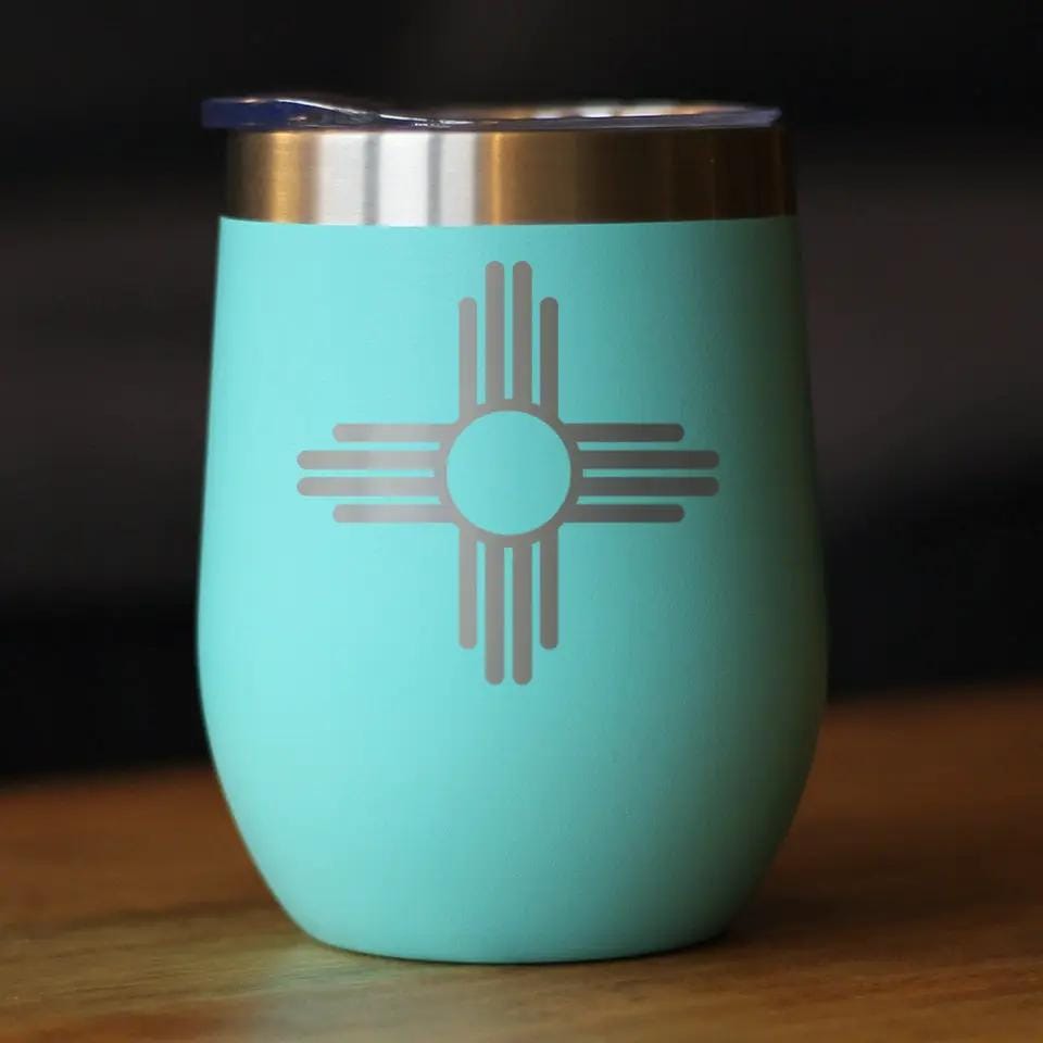Insulated Stemless Wine Tumbler | 12 oz Stainless Steel | Sliding Lid | Flag of New Mexico
