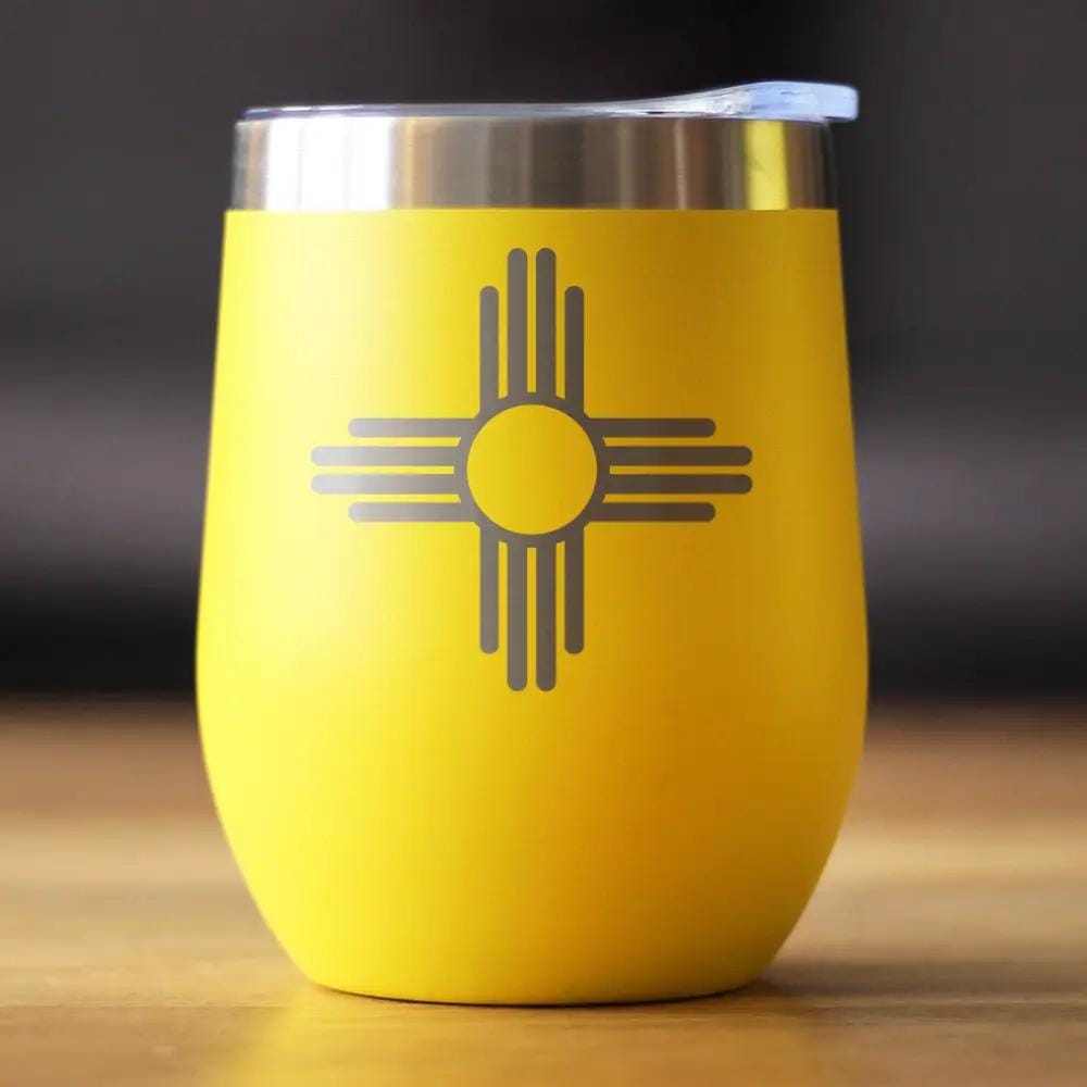 Insulated Stemless Wine Tumbler | 12 oz Stainless Steel | Sliding Lid | Flag of New Mexico