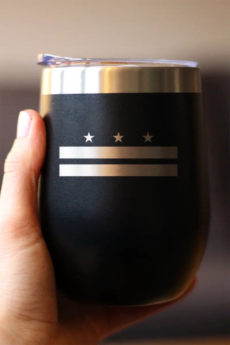 Insulated Stemless Wine Tumbler | 12 oz Stainless Steel | Sliding Lid | Flag of Washington DC
