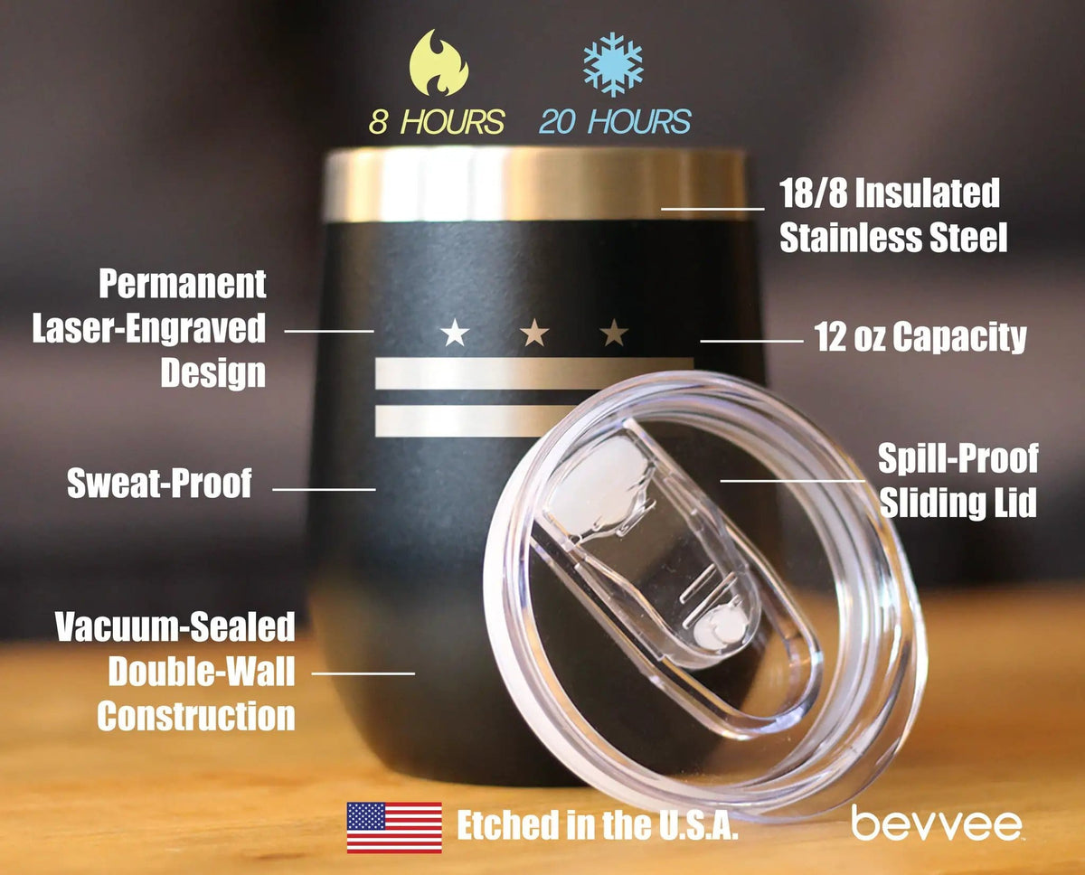 Insulated Stemless Wine Tumbler | 12 oz Stainless Steel | Sliding Lid | Flag of Washington DC