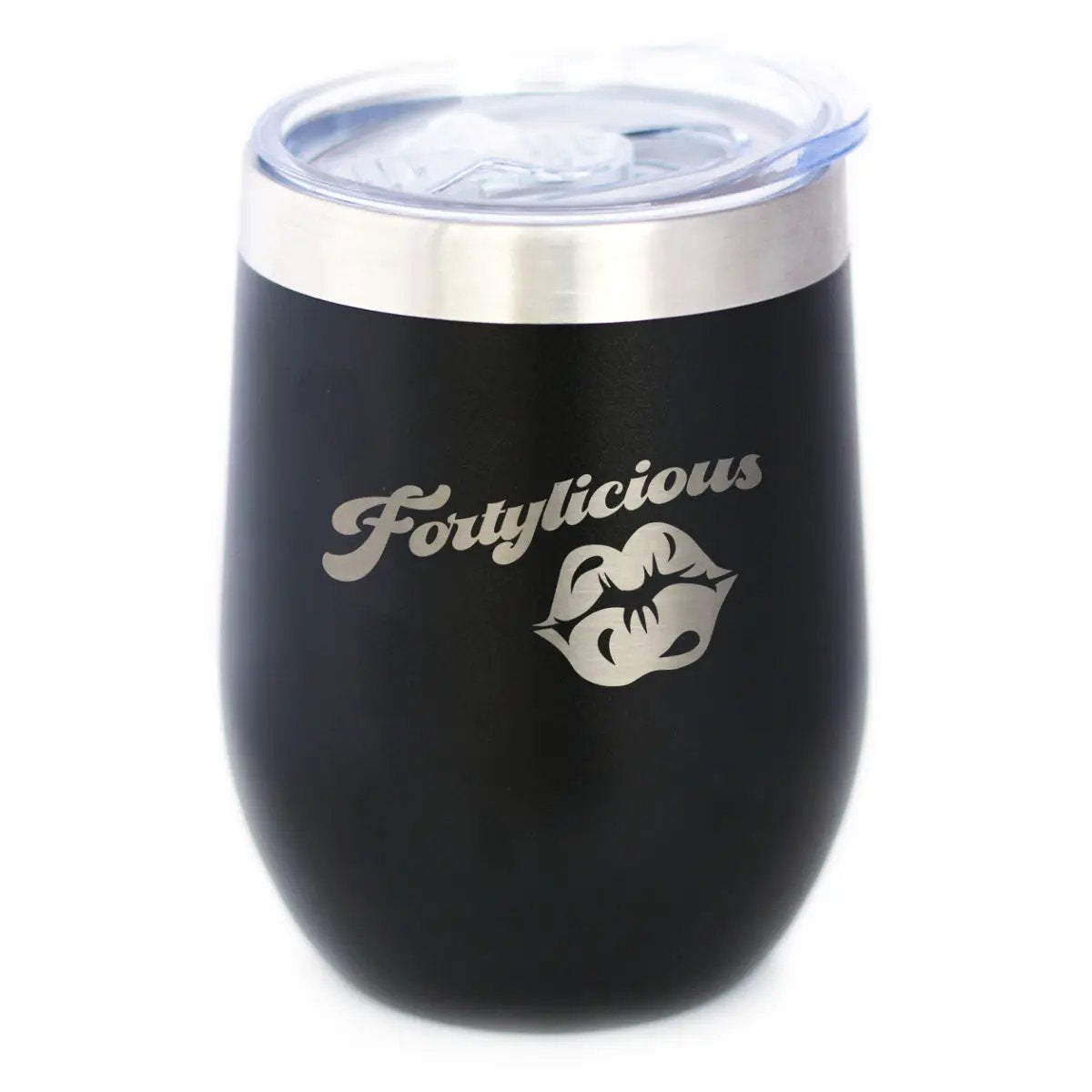 Fortylicious Wine Tumbler | 12 Oz Double Wall Stainless Steel | Sliding Lid | Funny 40th Birthday Gifts