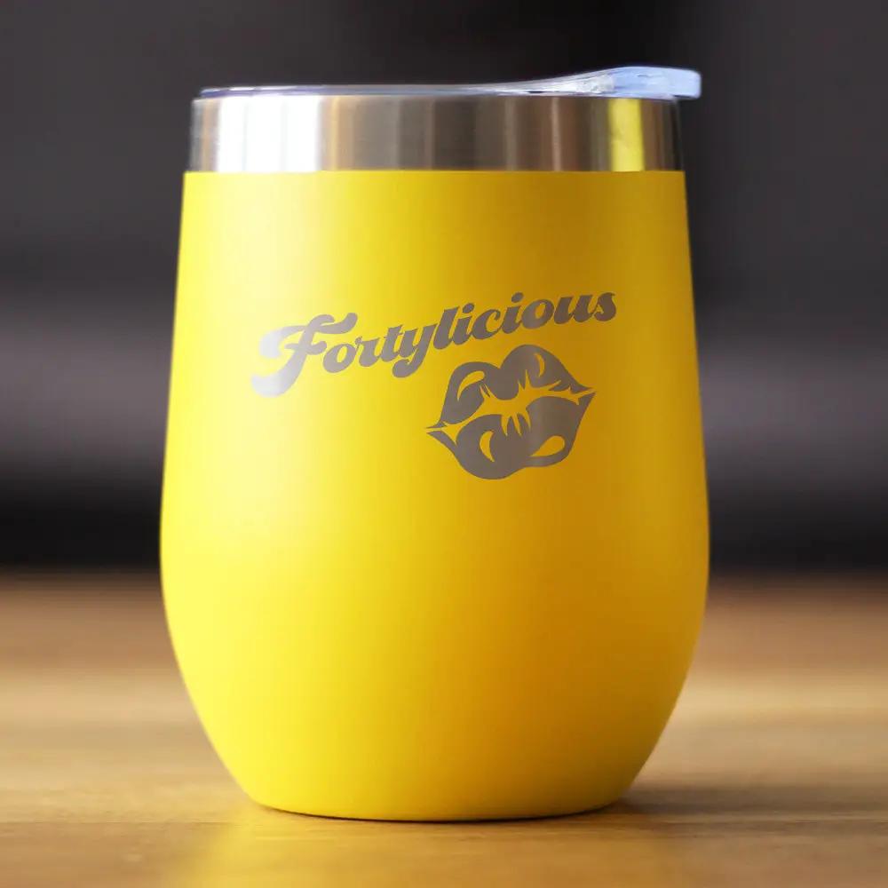 Fortylicious Wine Tumbler | 12 Oz Double Wall Stainless Steel | Sliding Lid | Funny 40th Birthday Gifts