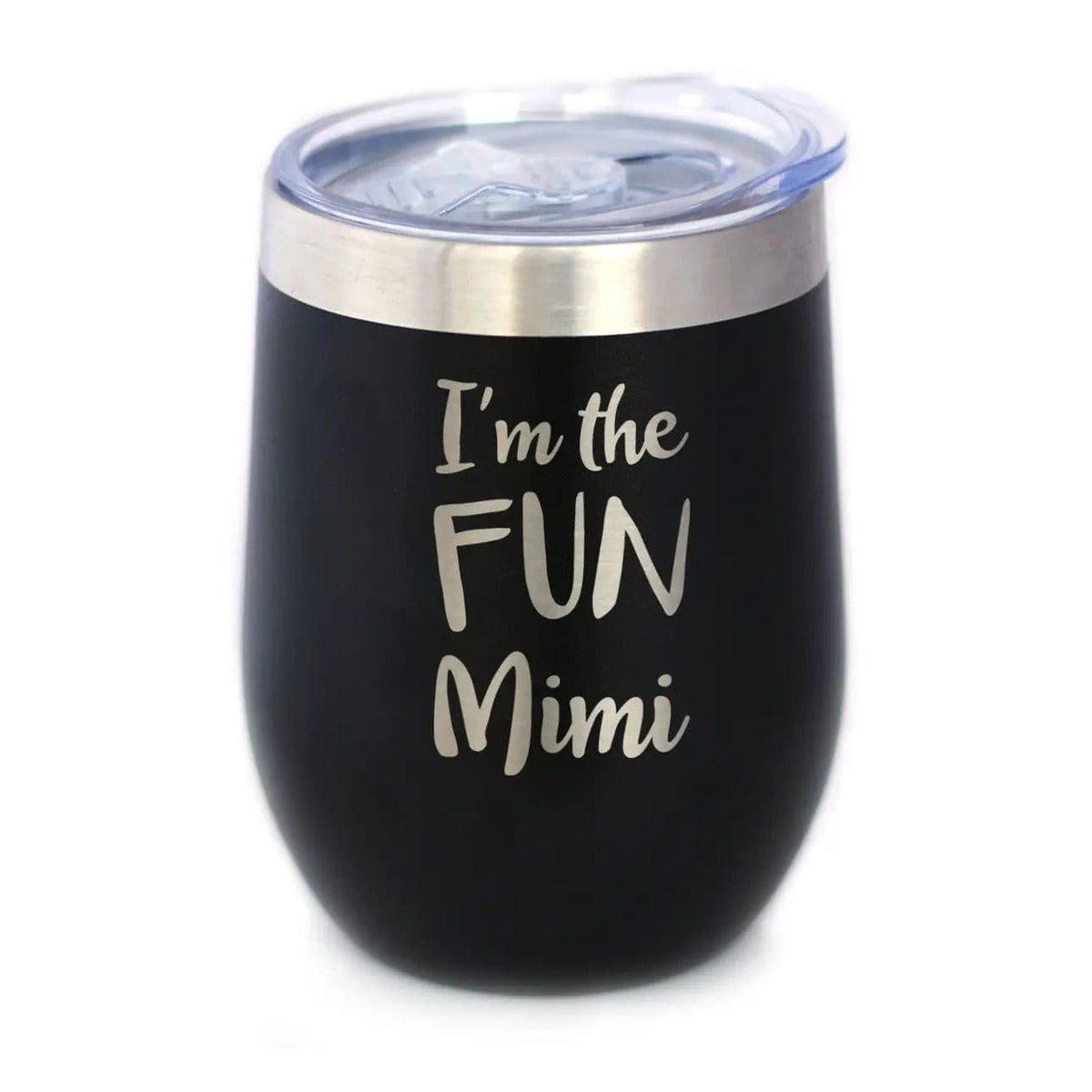 Insulated Stemless Wine Tumbler | 12 oz Stainless Steel | Sliding Lid | I'm the Fun Mimi