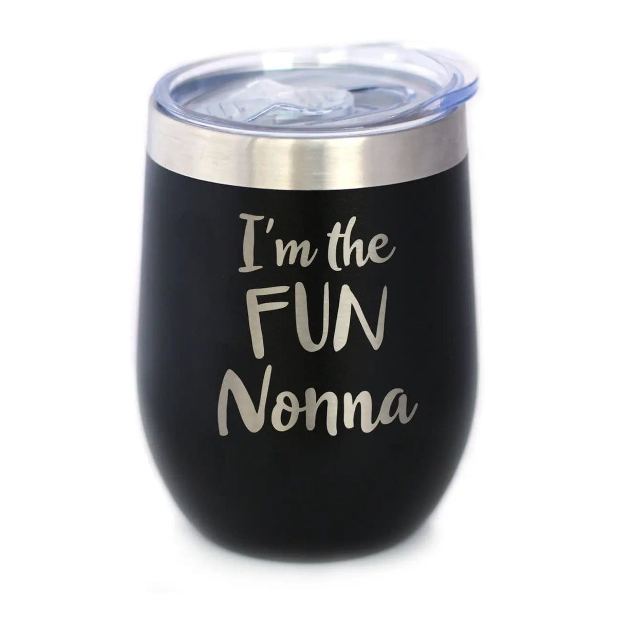 Insulated Stemless Wine Tumbler | 12 oz Stainless Steel | Sliding Lid | I'm the Fun Nonna