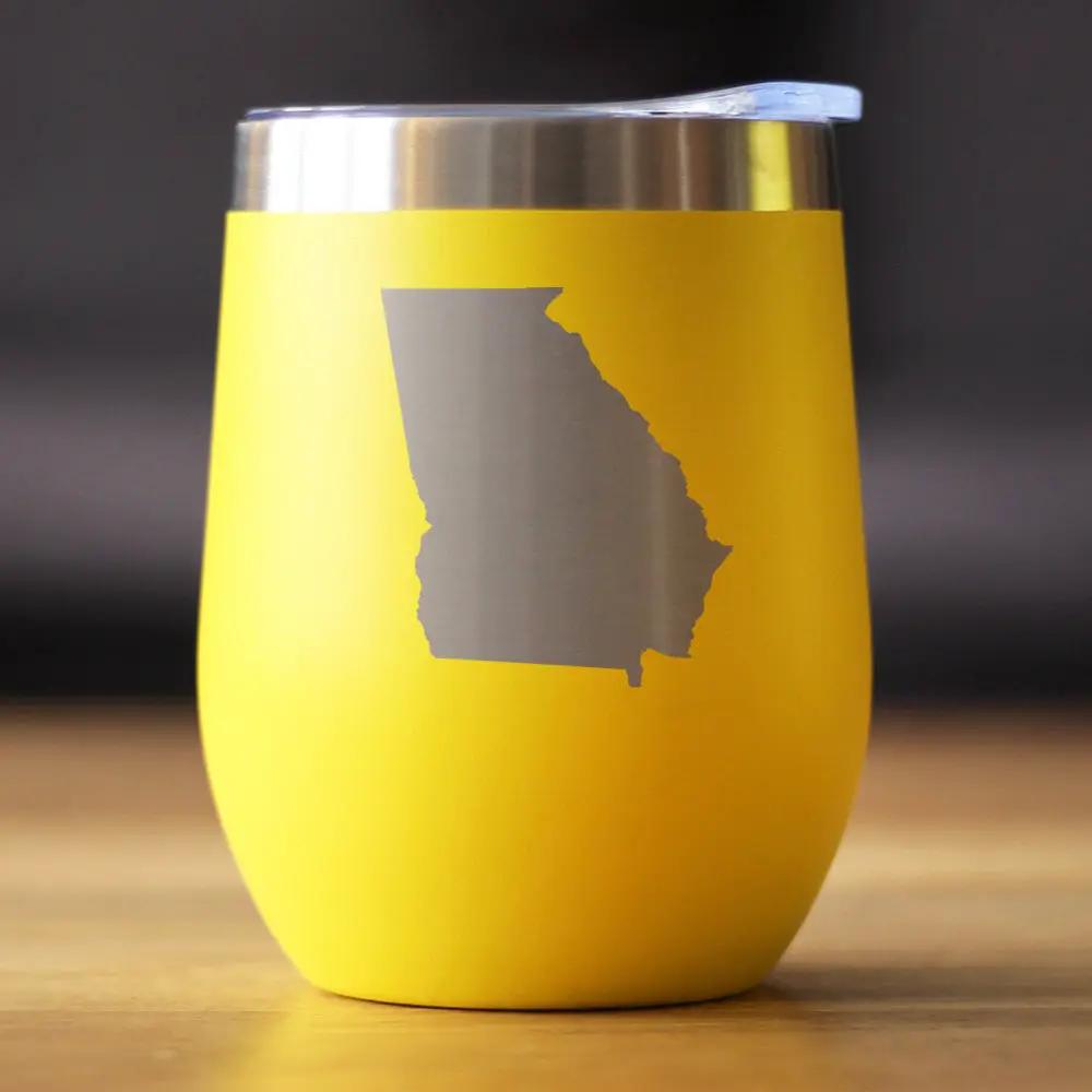 Georgia State Outline Wine Tumbler | 12 Oz | Double Wall Stainless Steel | Sliding Lid