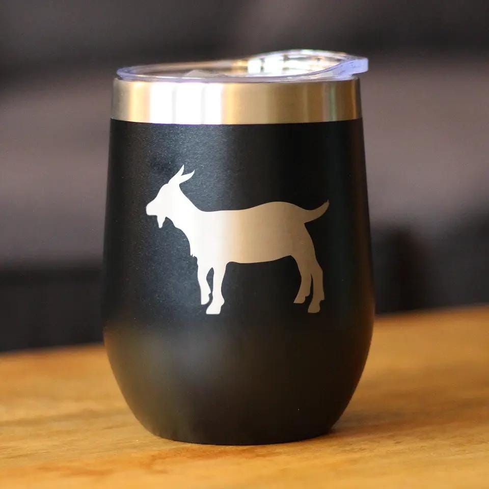 Insulated Stemless Wine Tumbler | 12 oz Stainless Steel | Sliding Lid | Goat Silhouette