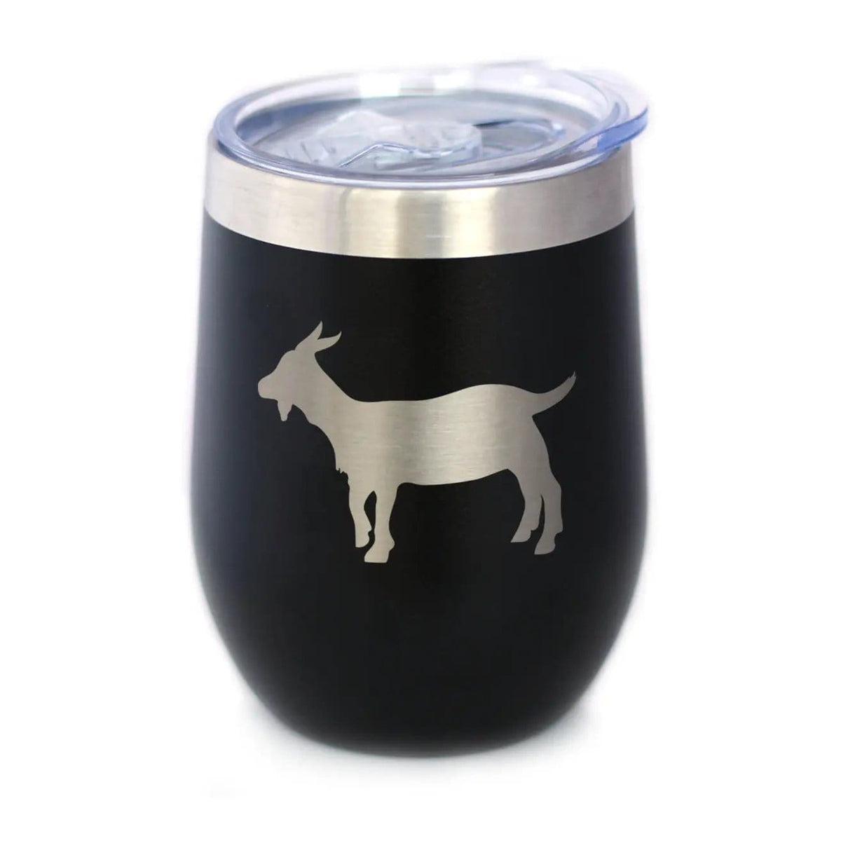 Insulated Stemless Wine Tumbler | 12 oz Stainless Steel | Sliding Lid | Goat Silhouette