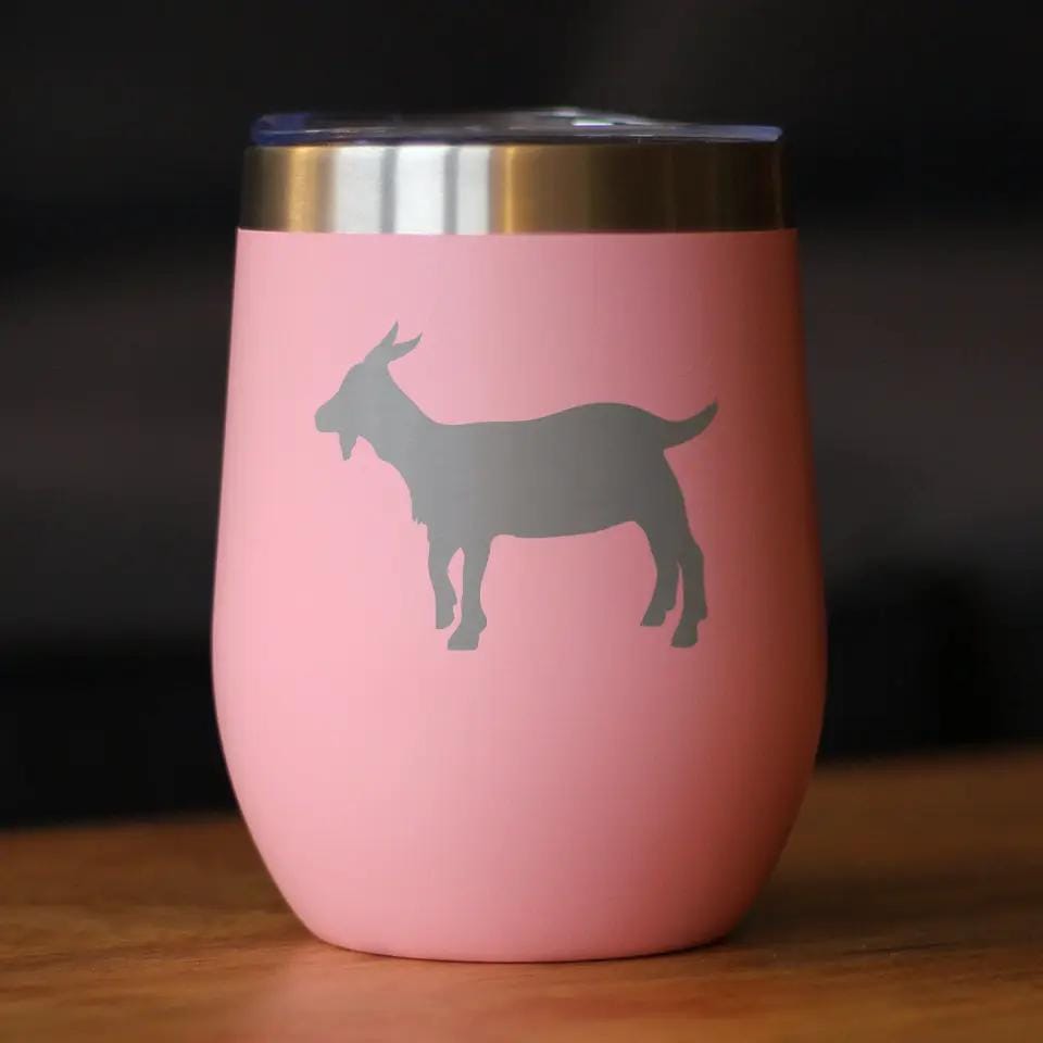 Insulated Stemless Wine Tumbler | 12 oz Stainless Steel | Sliding Lid | Goat Silhouette