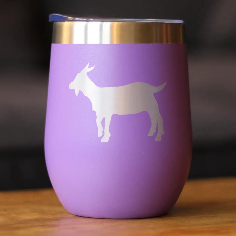 Insulated Stemless Wine Tumbler | 12 oz Stainless Steel | Sliding Lid | Goat Silhouette