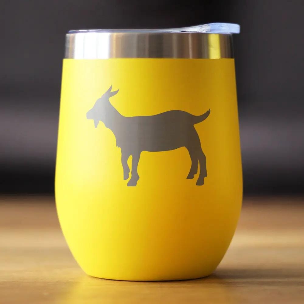 Insulated Stemless Wine Tumbler | 12 oz Stainless Steel | Sliding Lid | Goat Silhouette
