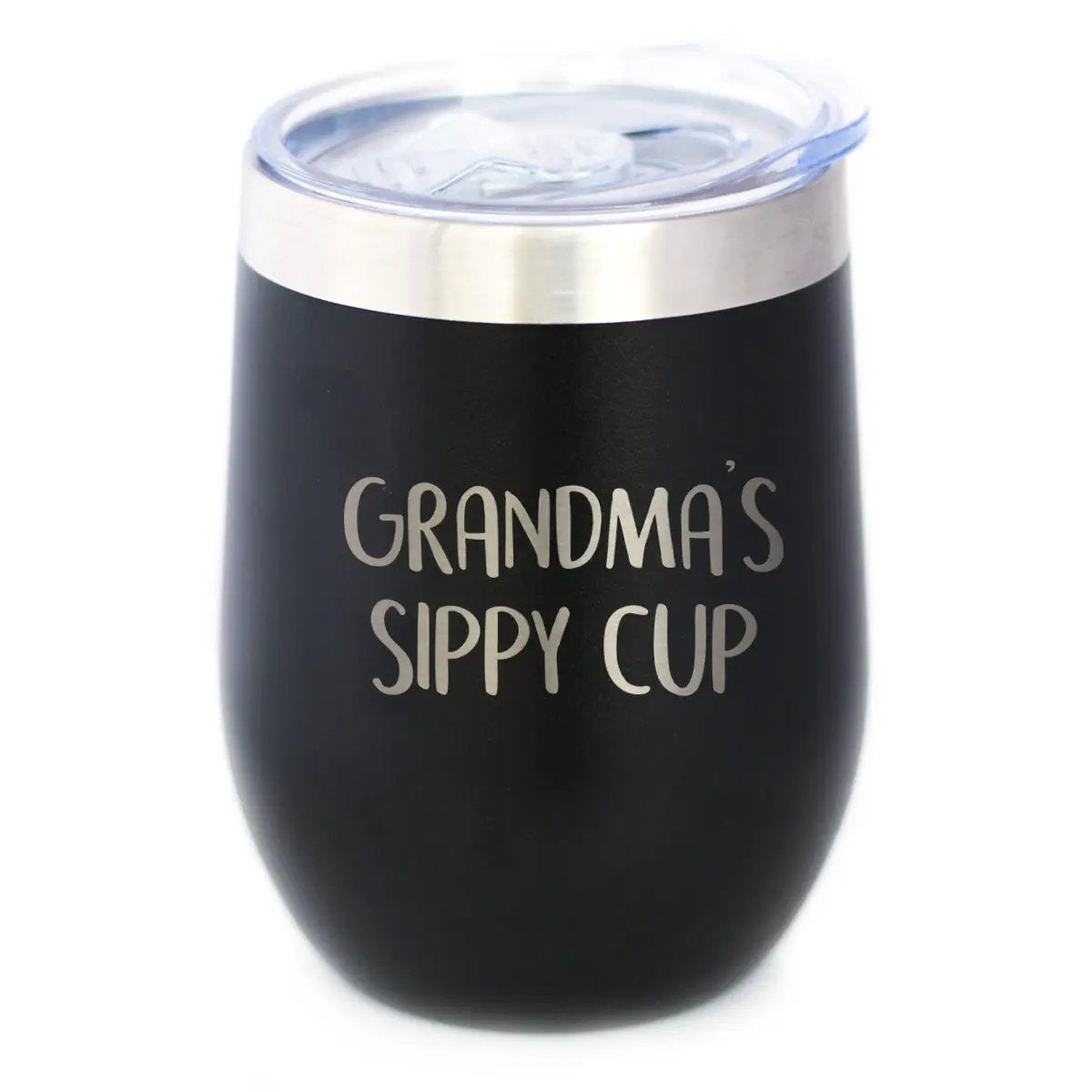 Grandma's Sippy Cup Wine Tumbler | 12 Oz | Double Wall Stainless Steel | Sliding Lid