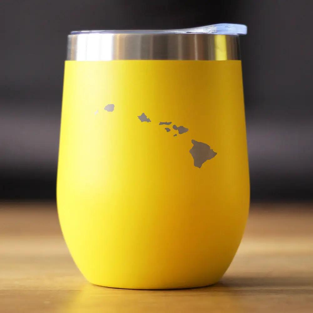Hawaii State Outline Wine Tumbler | 12 Oz | Double Wall Stainless Steel | Sliding Lid