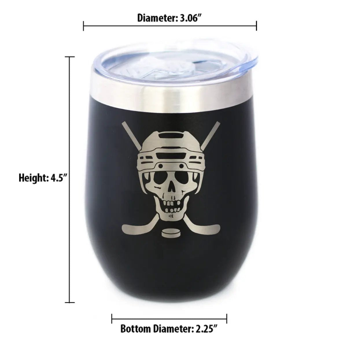 Hockey Skull Wine Tumbler | 12 Oz Double Wall Stainless Steel | Sliding Lid | Hockey Gifts For Coach or Players