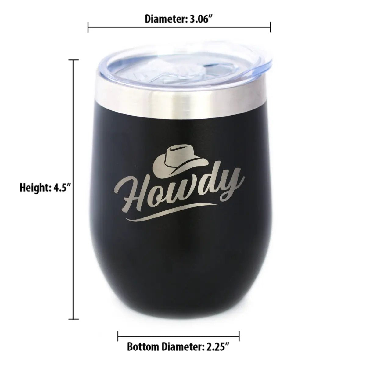 Howdy Wine Tumbler | 12 Oz Double Wall Stainless Steel | Sliding Lid | Country Western Decor