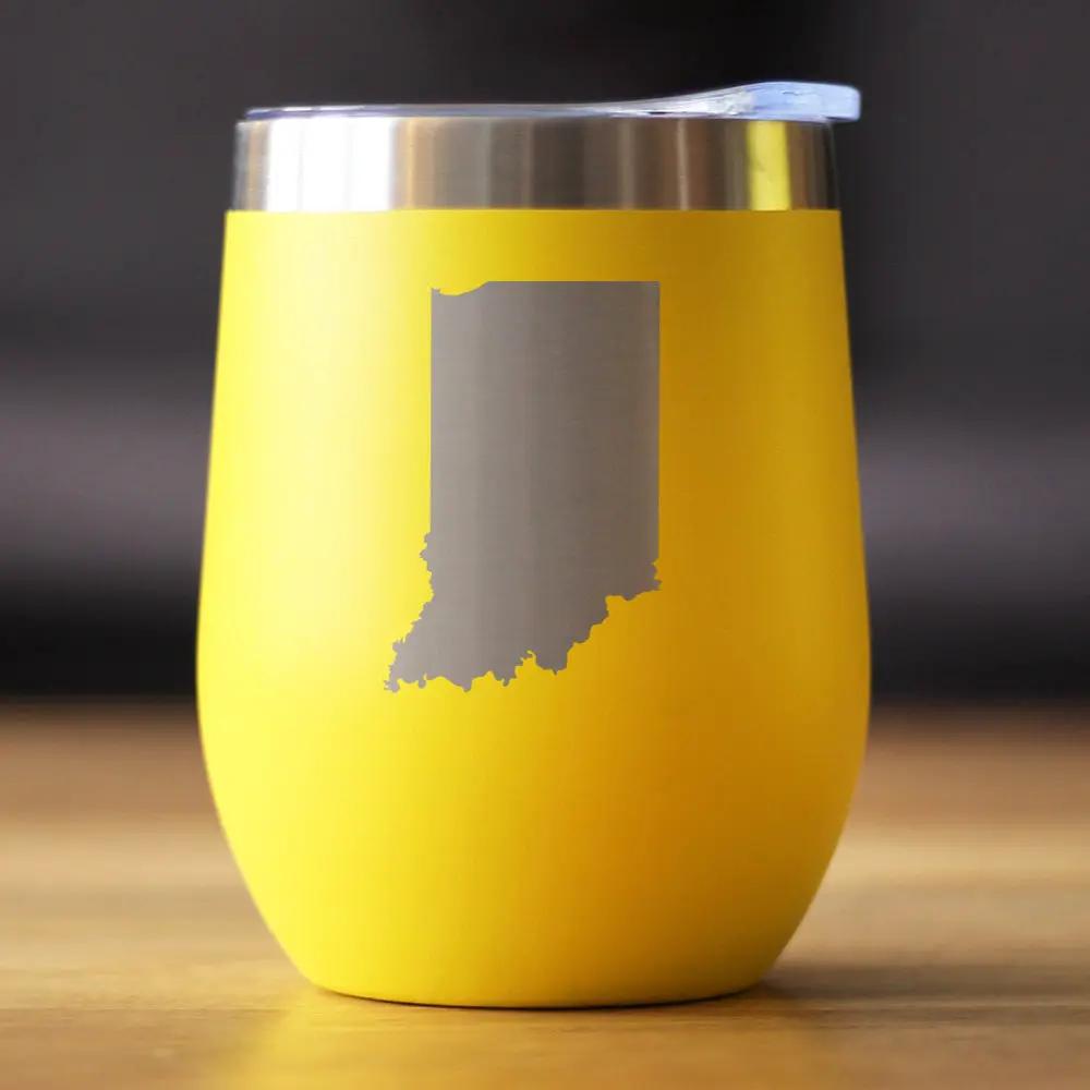 Indiana State Outline Wine Tumbler | 12 Oz | Double Wall Stainless Steel | Sliding Lid