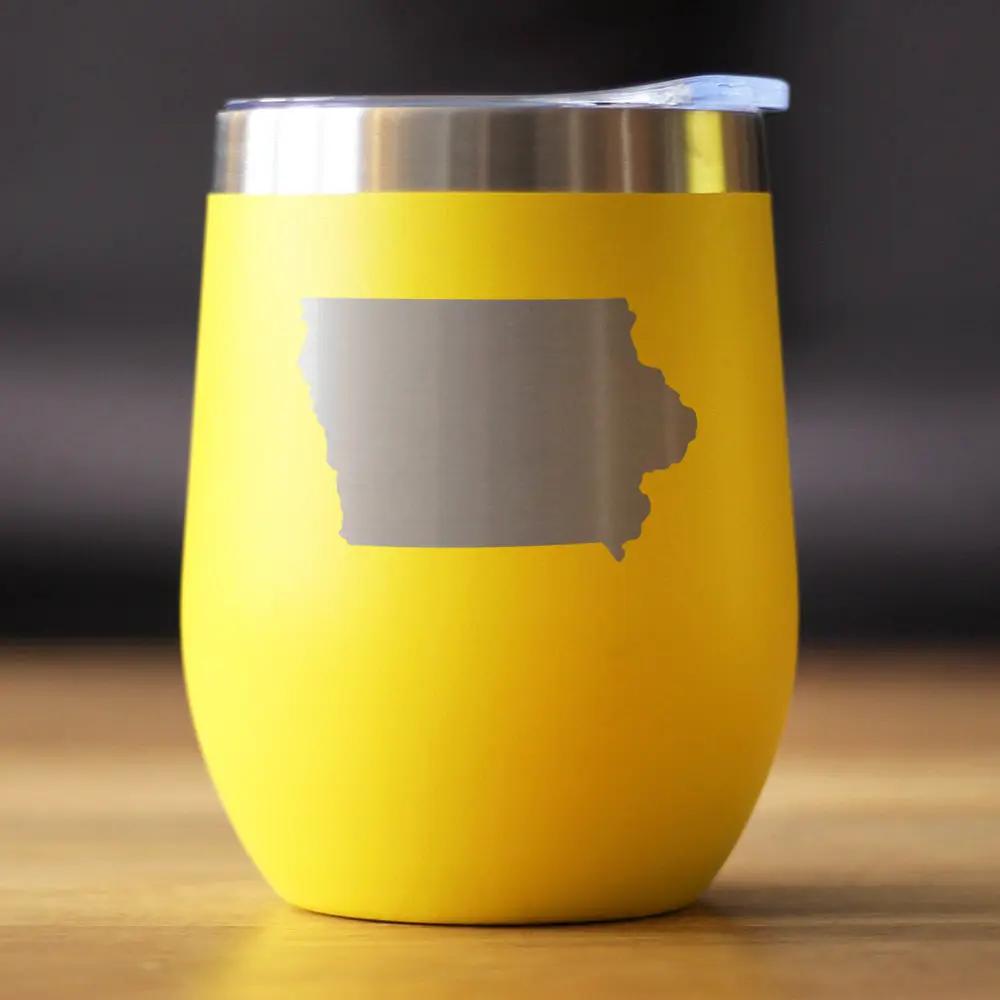 Iowa State Outline Wine Tumbler | 12 Oz | Double Wall Stainless Steel | Sliding Lid