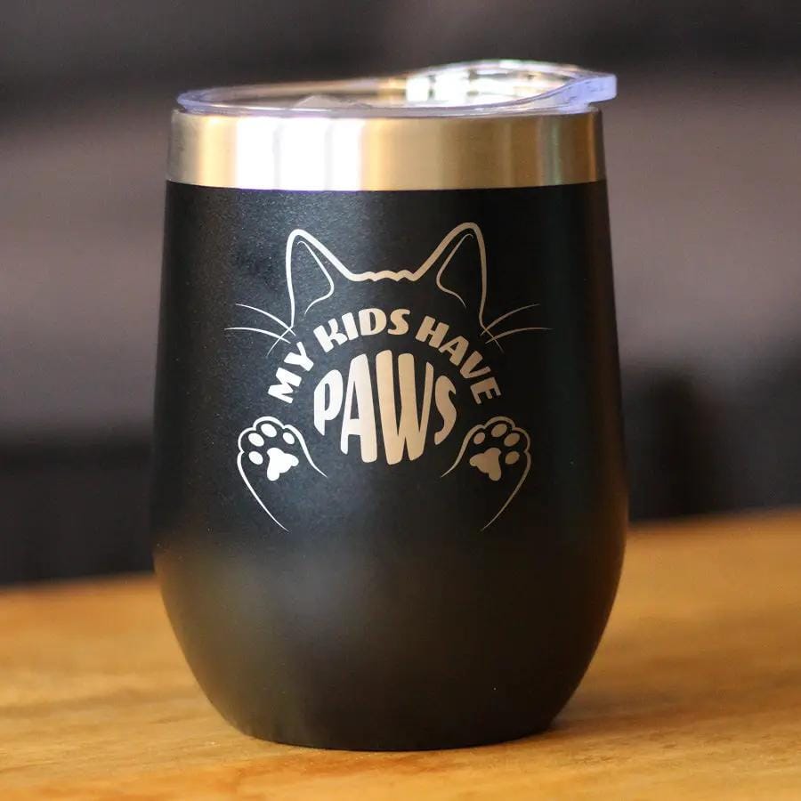 Insulated Coffee Tumbler | 12 oz Stainless Steel | Sliding Lid | Kids Have Paws Cat (Style 2)