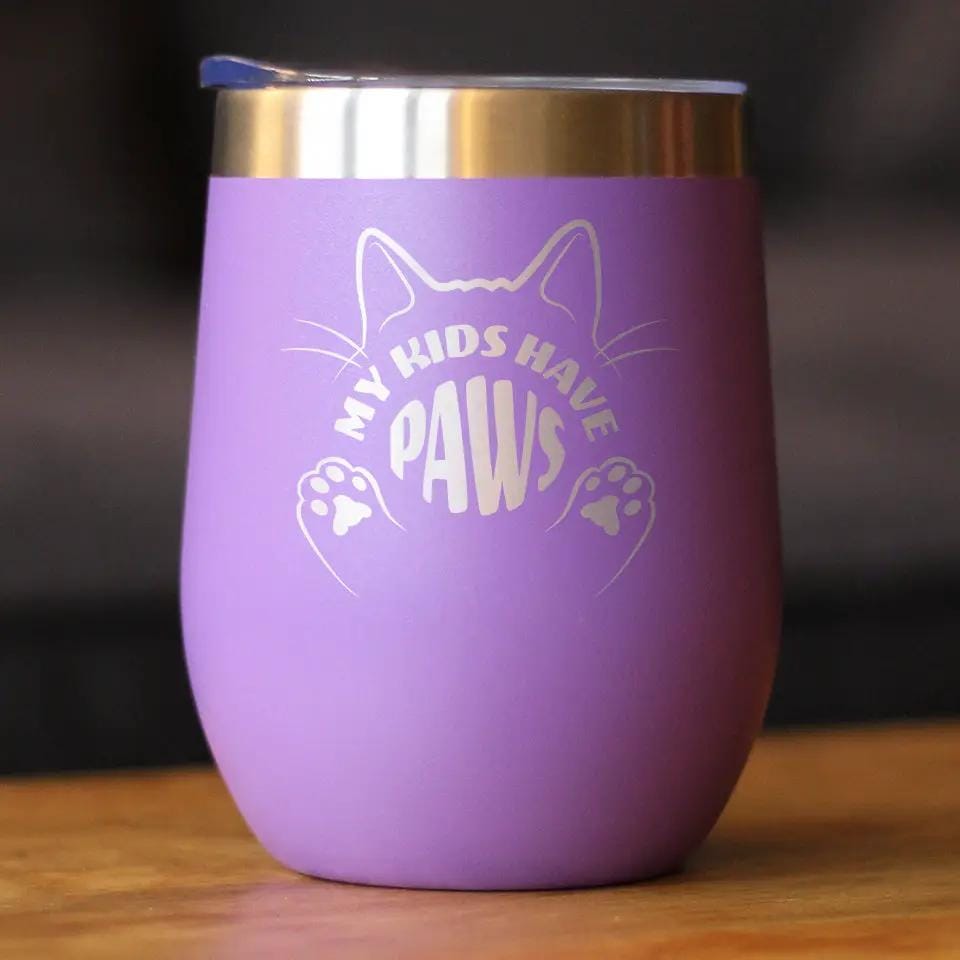 Insulated Coffee Tumbler | 12 oz Stainless Steel | Sliding Lid | Kids Have Paws Cat (Style 2)