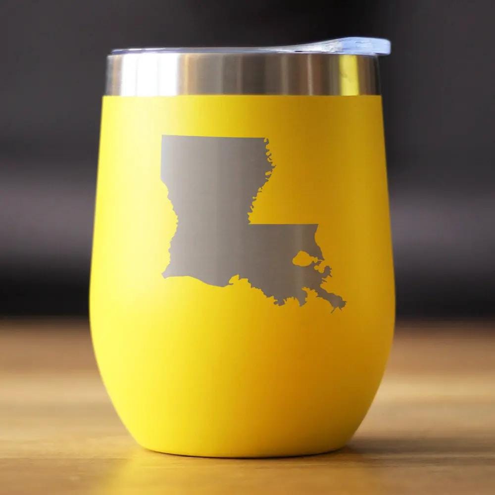 Insulated Stemless Wine Tumbler | 12 oz Stainless Steel | Sliding Lid | Louisiana State Outline