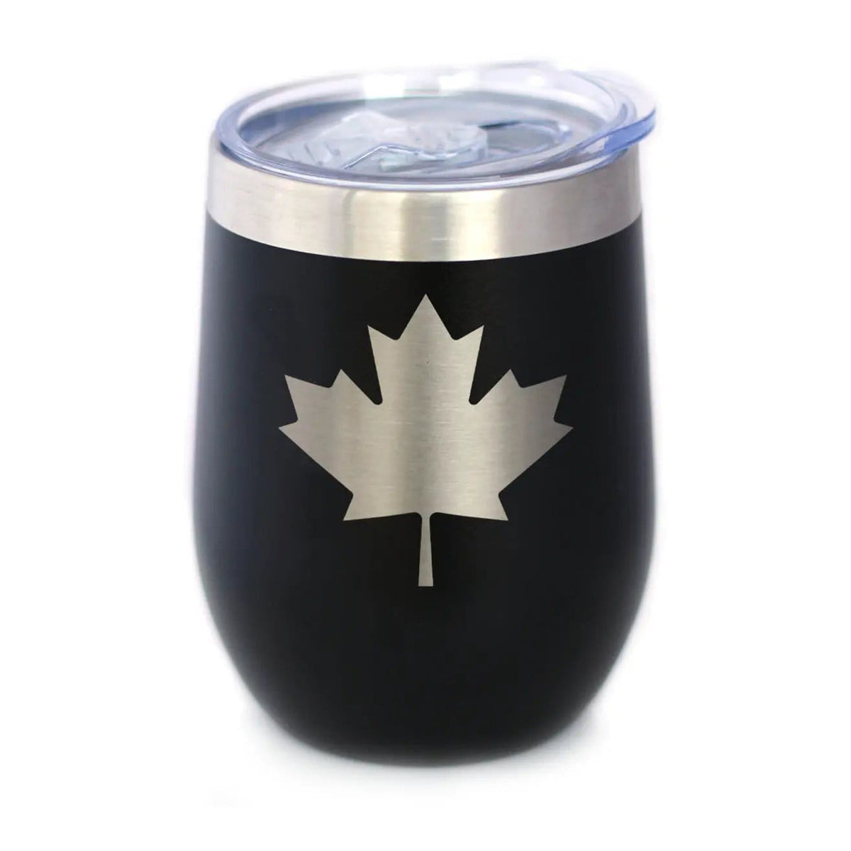 Insulated Stemless Wine Tumbler | 12 oz Stainless Steel | Sliding Lid | Canada Maple Leaf