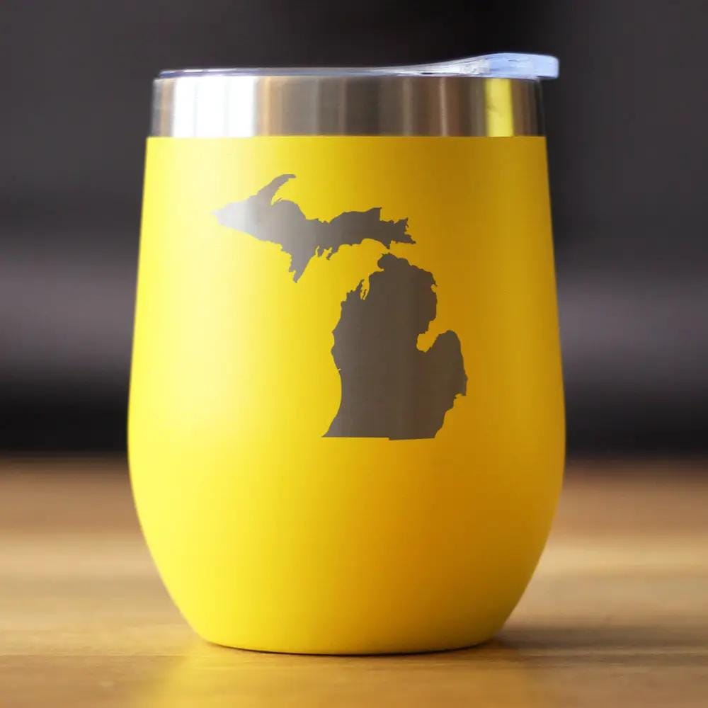 Insulated Stemless Wine Tumbler | 12 oz Stainless Steel | Sliding Lid | Michigan State Outline