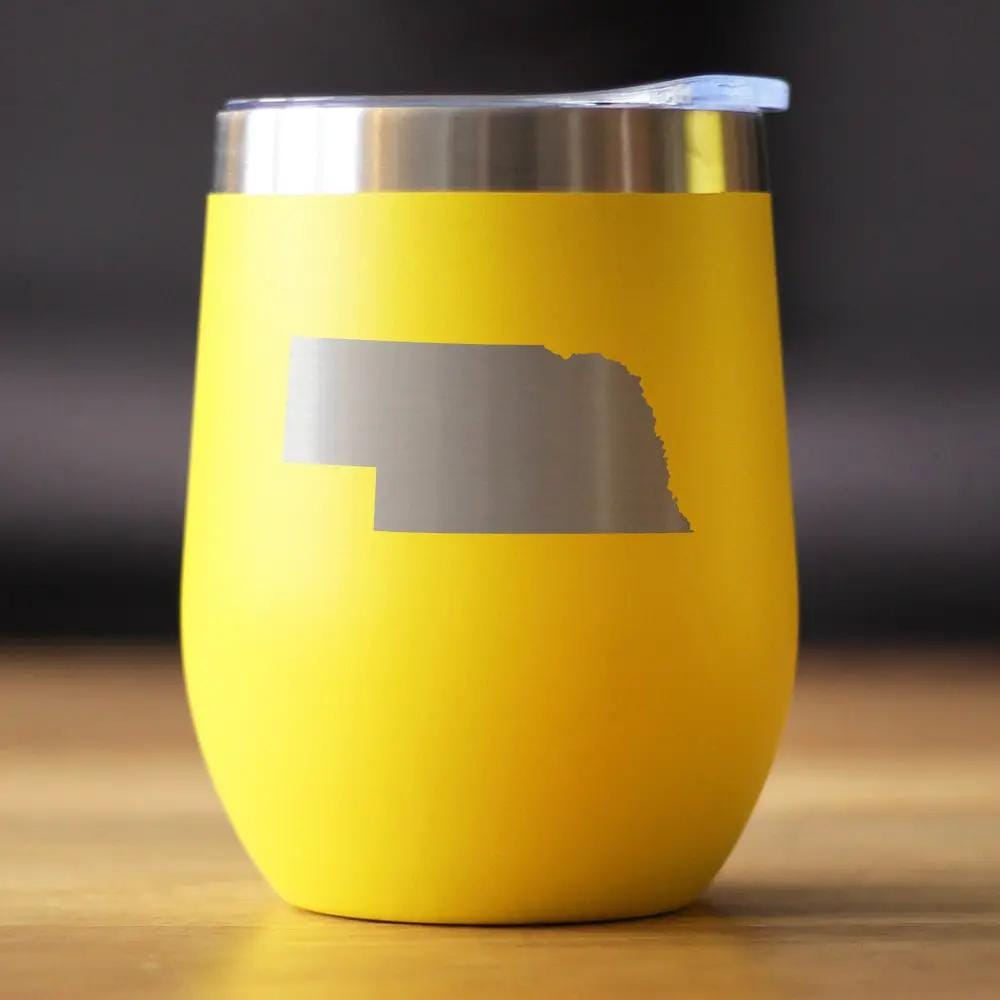 Insulated Stemless Wine Tumbler | 12 oz Stainless Steel | Sliding Lid | Nebraska State Outline