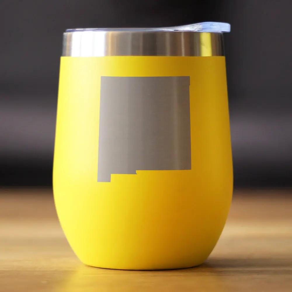 New Mexico State Outline Wine Tumbler | 12 Oz | Double Wall Stainless Steel | Sliding Lid