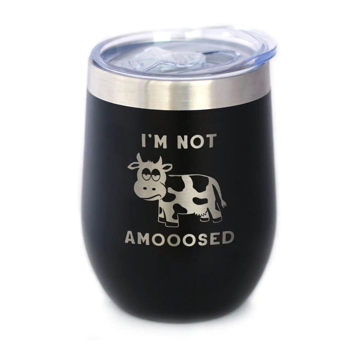Insulated Stemless Wine Tumbler | 12 oz Stainless Steel | Sliding Lid | Not Amooosed