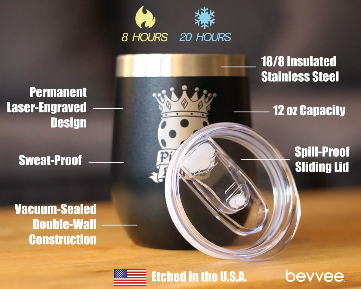 Insulated Coffee Tumbler | 12 oz Stainless Steel | Sliding Lid | Pickleball Legend (Style 2)