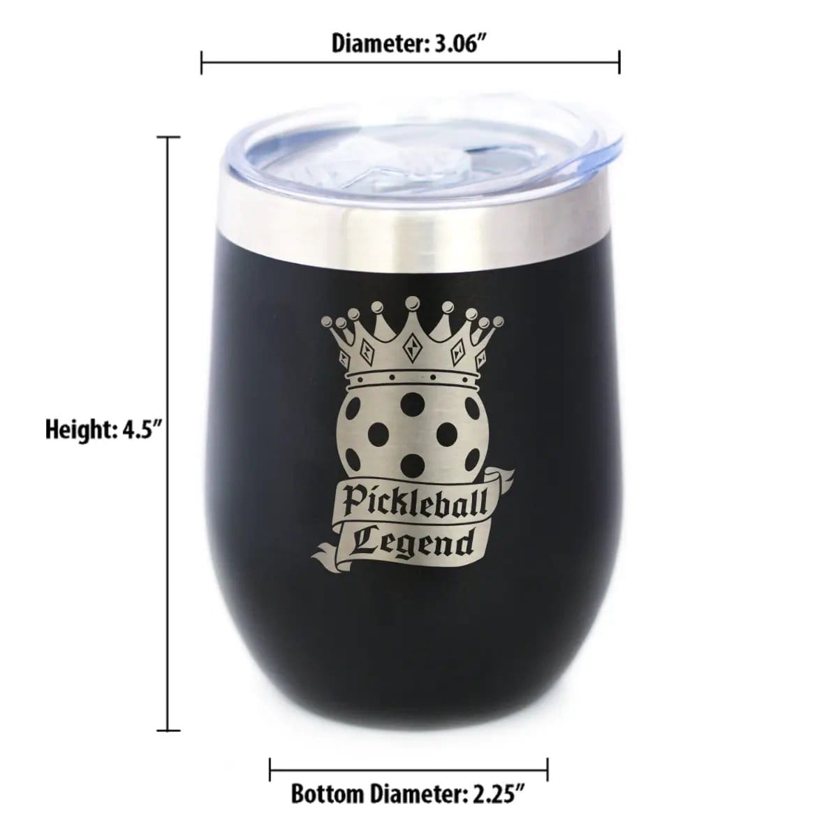 Insulated Coffee Tumbler | 12 oz Stainless Steel | Sliding Lid | Pickleball Legend (Style 2)