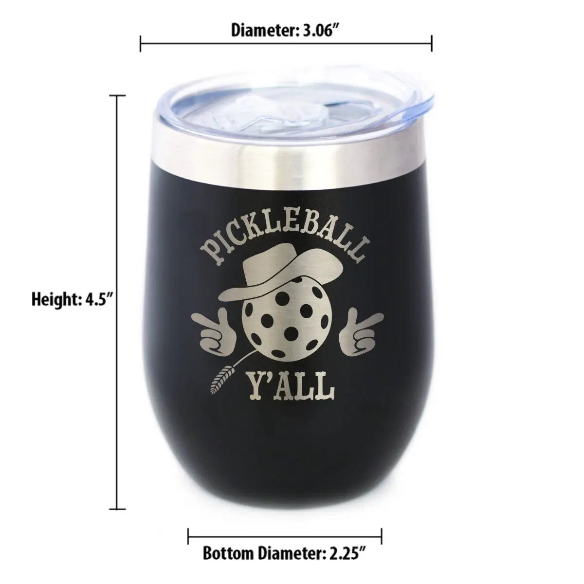Funny Pickleball Gifts Wine Tumbler | 12 Oz Double Wall Stainless Steel | Sliding Lid | Pickleball Y'all