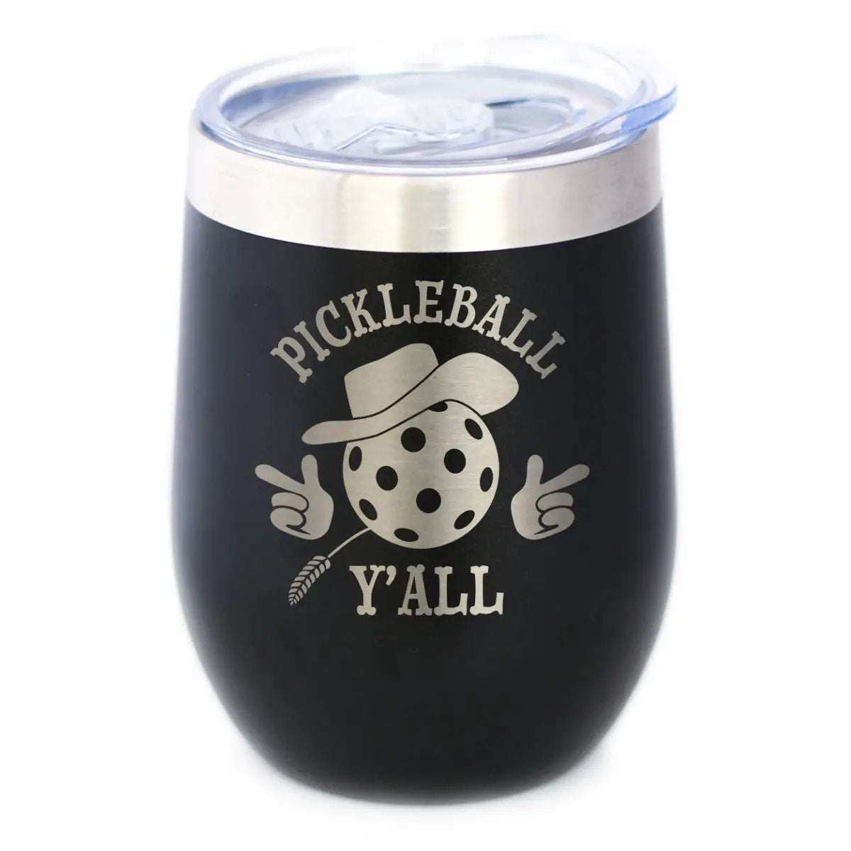 Funny Pickleball Gifts Wine Tumbler | 12 Oz Double Wall Stainless Steel | Sliding Lid | Pickleball Y'all