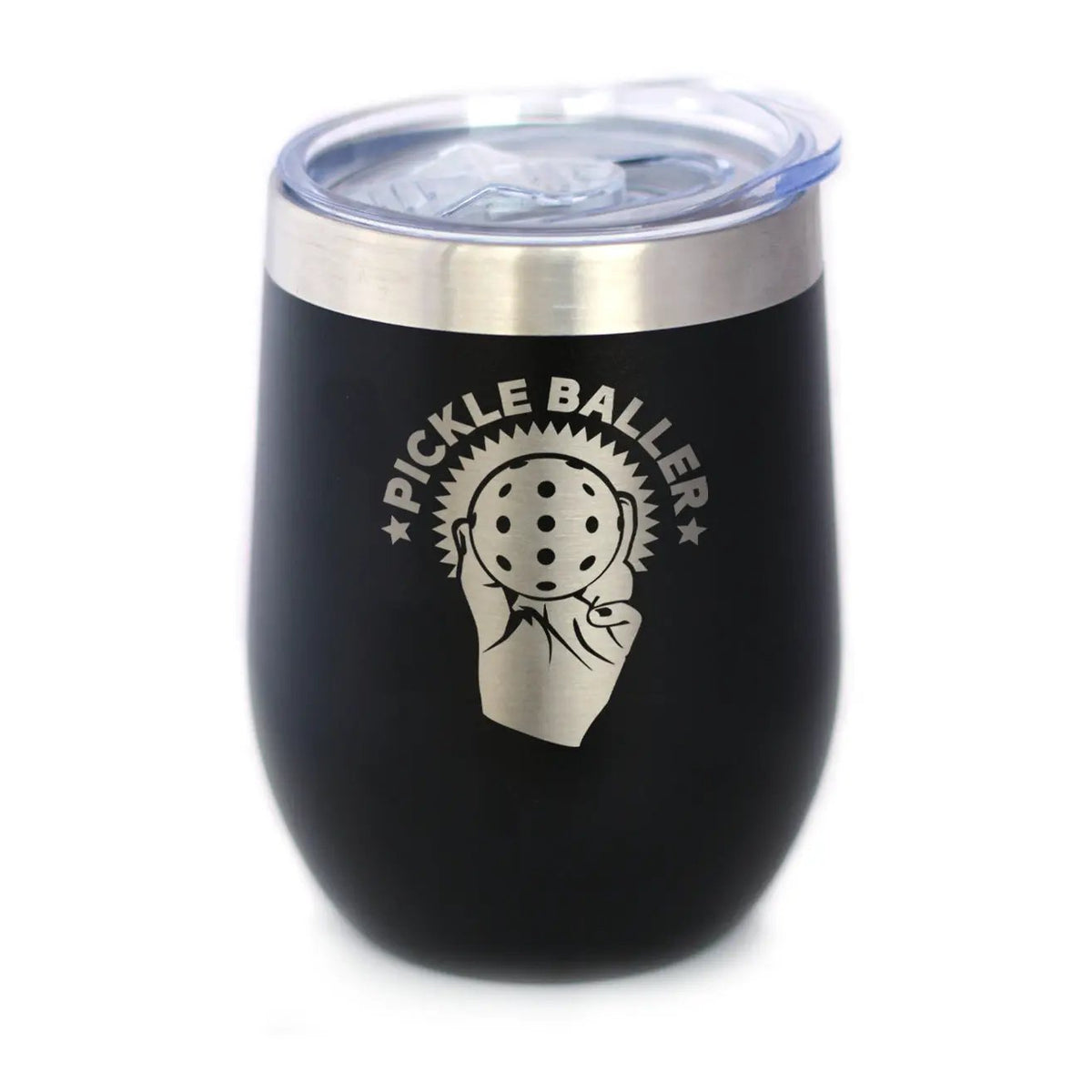 Pickleballer Wine Tumbler | 12 Oz Double Wall Stainless Steel | Sliding Lid | Fun Pickleball Gifts