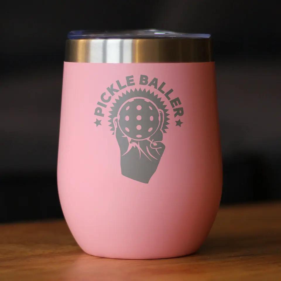 Pickleballer Wine Tumbler | 12 Oz Double Wall Stainless Steel | Sliding Lid | Fun Pickleball Gifts