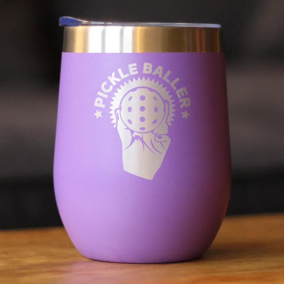 Pickleballer Wine Tumbler | 12 Oz Double Wall Stainless Steel | Sliding Lid | Fun Pickleball Gifts