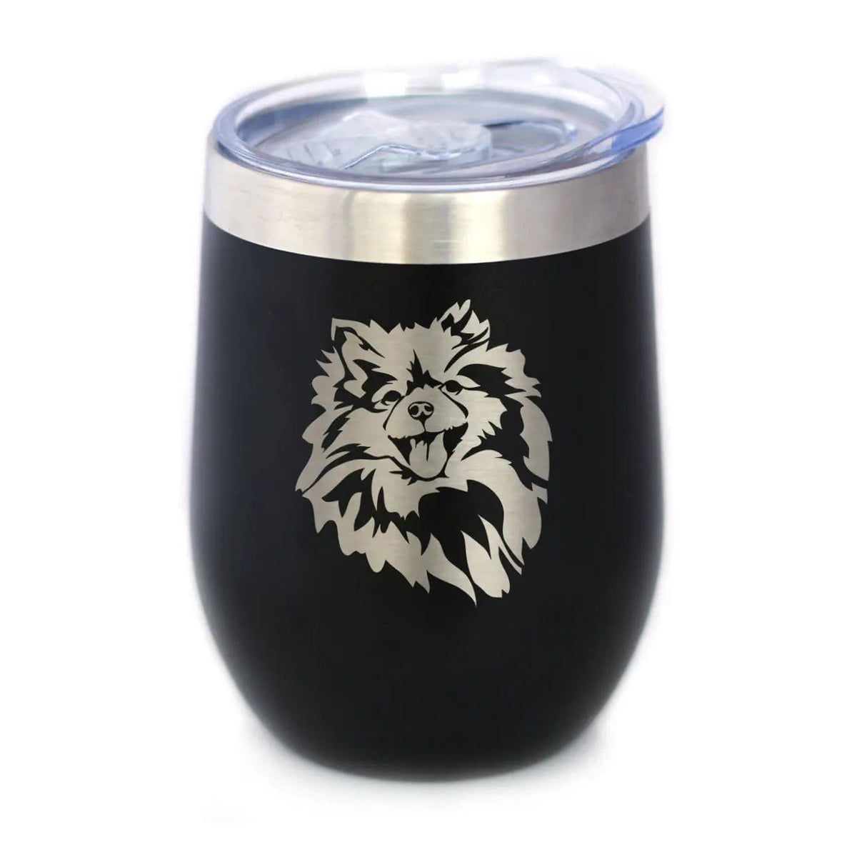 Insulated Stemless Wine Tumbler | 12 oz Stainless Steel | Sliding Lid | Pomeranian Face