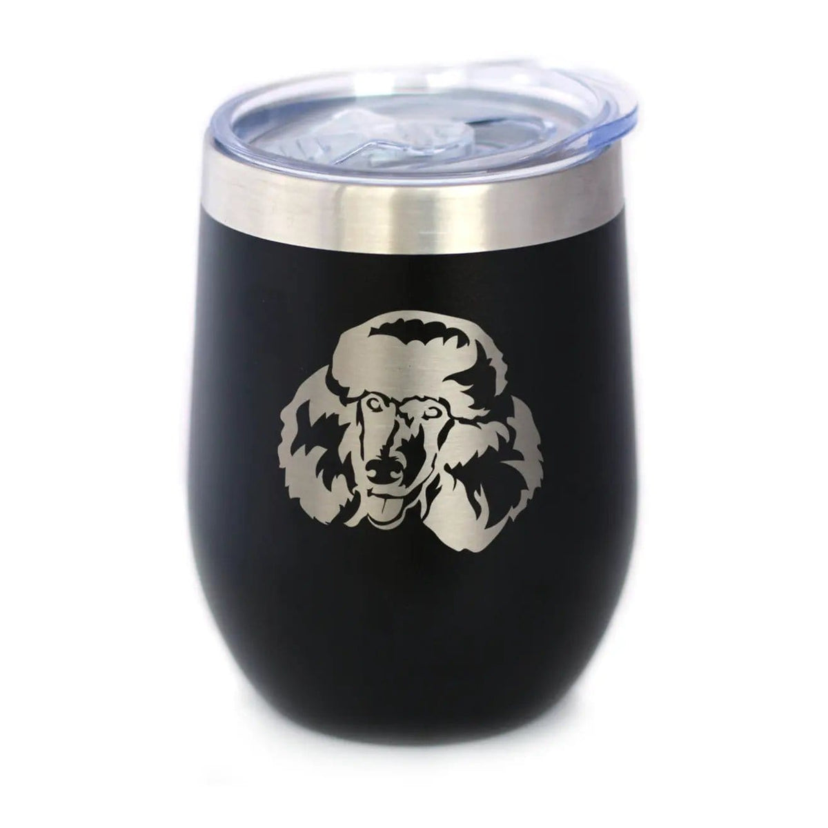 Insulated Stemless Wine Tumbler | 12 oz Stainless Steel | Sliding Lid | Poodle Happy Face
