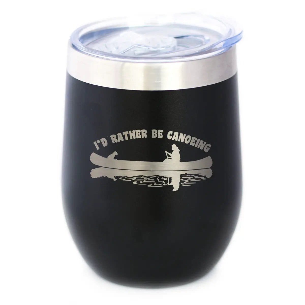 Insulated Stemless Wine Tumbler | 12 oz Stainless Steel | Sliding Lid | Rather Be Canoeing