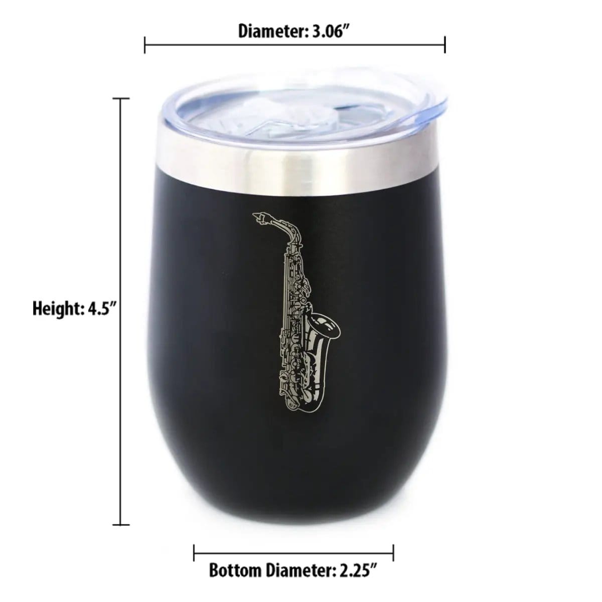 Insulated Coffee Tumbler | 12 oz Stainless Steel | Sliding Lid | Saxophone (Style 2)