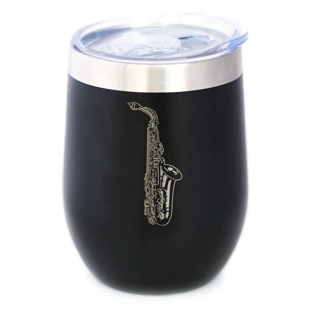 Insulated Coffee Tumbler | 12 oz Stainless Steel | Sliding Lid | Saxophone (Style 2)